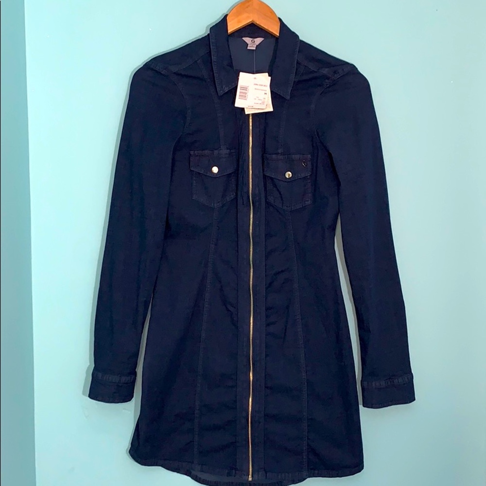 GUESS denim dress with gold zipper